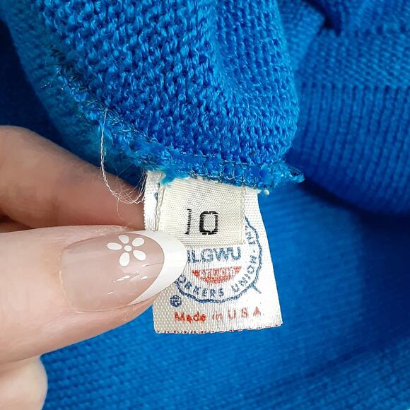 Vintage 80s Button Front Knit Midi Dress Blue Santana Knit V Neck Womens 10 - Picture 8 of 14